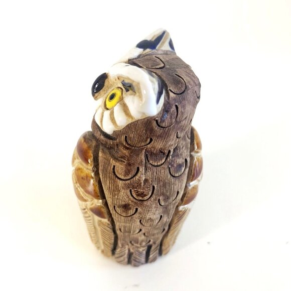 Cute Ceramic Hand Painted and Carved Owl Figurine Marked 3” Tall - Picture 5 of 9